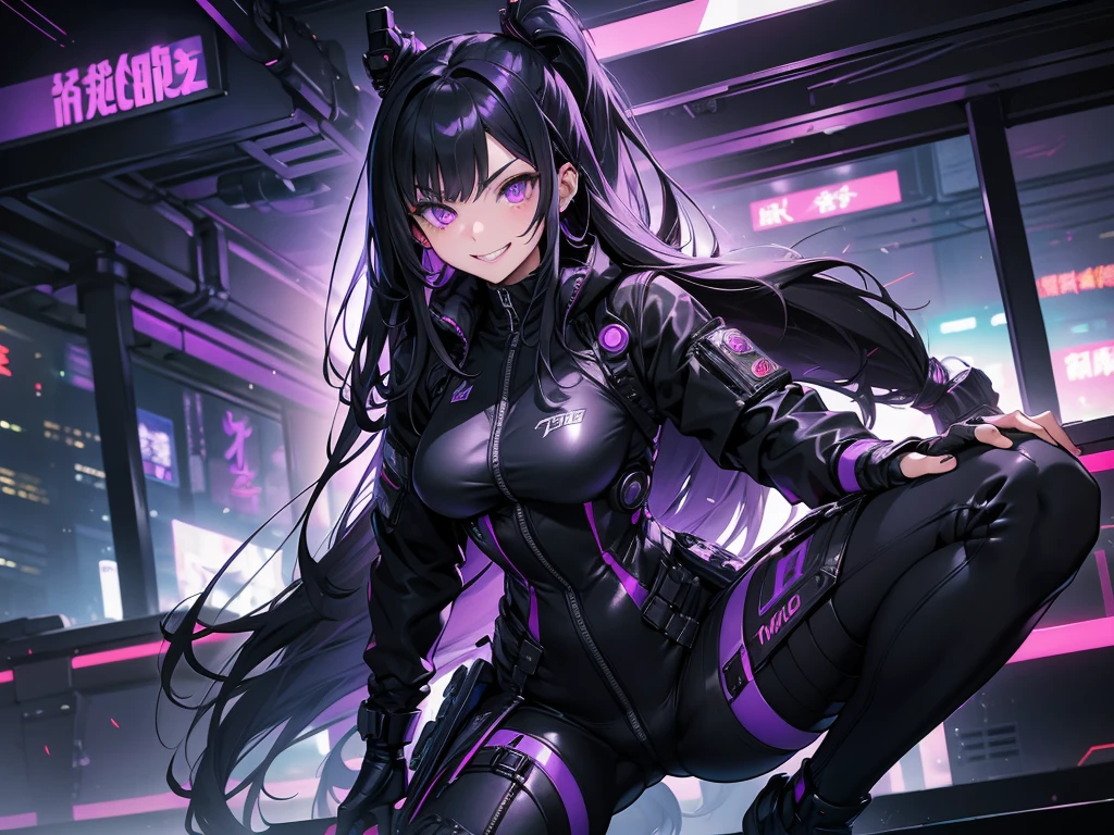 (masterpiece),(best quality),extreamly delicate and beautiful,illustration,((perfect female figure)),mature female,1 rider girl,i:p masquerena, bodysuit,black very long hair,twintails, purple eyes, cyberpunk city background,cat ears helmet,
<lora:ipIPMasquerenaIP_ipv10:1>