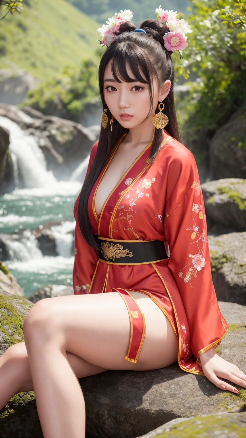 (Fight fiercely with dragons)、top-quality、masterpiece、超A high resolution、(White Dragon Armor)、(((Colossal tits))),(((Variety of hairstyles))、(((Take different poses))),(Wearing a beautiful crown made of jewels),(Photorealsitic:1.4)、Raw photo、女の子1人、Golden hair、glowy skin、(((Japan Dragon)))、(((maikurobikini))),(Gorgeous Jewelry Necklaces)、(Mystical expression)、(Full Body Angle)、(Fight big dragons)、A dark-haired、poneyTail、With a beautiful knife、(Detailed Blue Metal Bikini)、(Detailed and beautiful flower garden)、Precipitous cliffs、(Castle background)、((super realistic details))、portlate、globalillumination、(sexypose)、Shadow、octan render、(Random hair)、8K、ultrasharp、Colossal tits、Raw skin is exposed in cleavage、metals、Details of complex ornaments、Japan details、highly intricate detail、Realistic light、CGSoation Trends、Blue eyes、radiant eyes、Facing the camera、Precipitous cliffs、Toostock、(Full Body Angle)、(veils)、(((Heavy Big))),