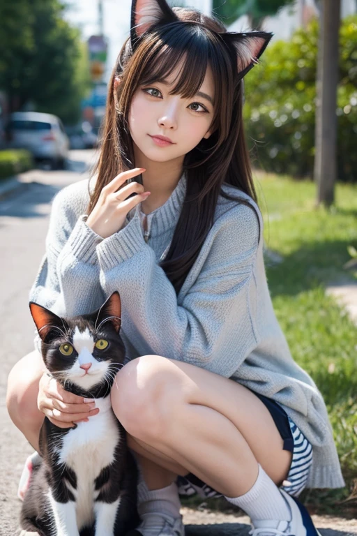 Young Japan woman has slender and skinny legs、There is a background