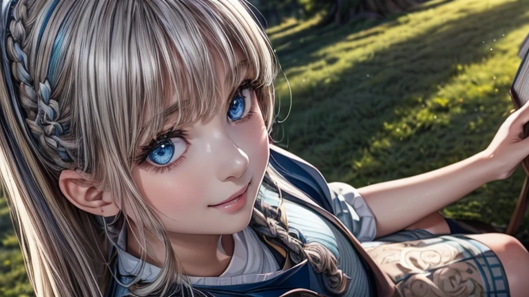 ((((hyperdetailed face, Perfect face and nice perfect face)))),( hight resolution, ultra-detailliert), (((((Petite girl with long hair blonde twin tails)))),(())),((((Light blue maid dress)))),（((lying back))),,Boston Bag,(((witch's hat))),(((sea of clouds))),((())),(((Medieval cityscape))),(((Ruffled skirt, Highest Quality)))),(((Flying in the sky))),(((Angle from below)))