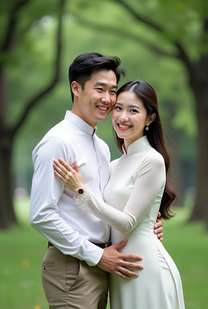 Cute happy couple portrait,Take a wedding photo on a red background