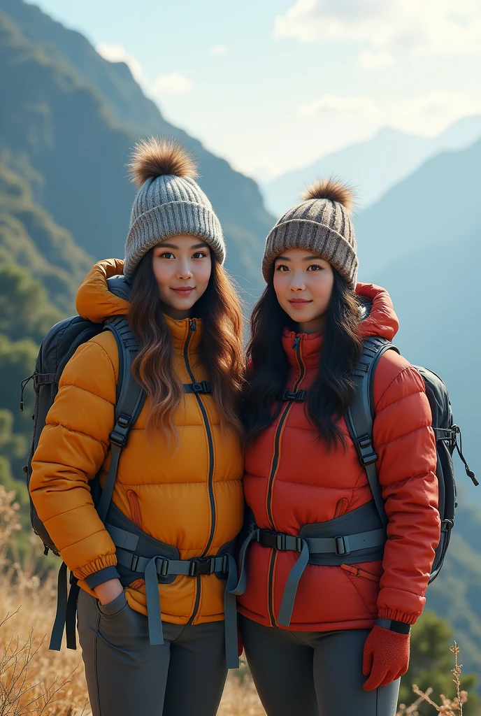 1 Korean woman((Upper body selfie,cheerfulness)),tmasterpiece,Best quality at best,ultra - detailed,独奏,exteriors,(the night),mountain ranges,naturey,(As estrelas,themoon)cheerful,cheerfulness,backpacks,sleeping bag,Camping stove,kettle、hiking boots、mitts、Sweaters、Hats、flashlights、ln the forest、Rochas、rios、wood、smog、shadowing、to contrast、cloudless sky、analogue style(View the audience:1.2)(skin textures)(filmgrain:1.3) , (a warm color palette, a warm color palette) :1.2), closeup cleavage, cinematric light, Sideslit, 超高分辨率, best shadow, RAW, The upper part of the body, 25 age old,wearing pullover
