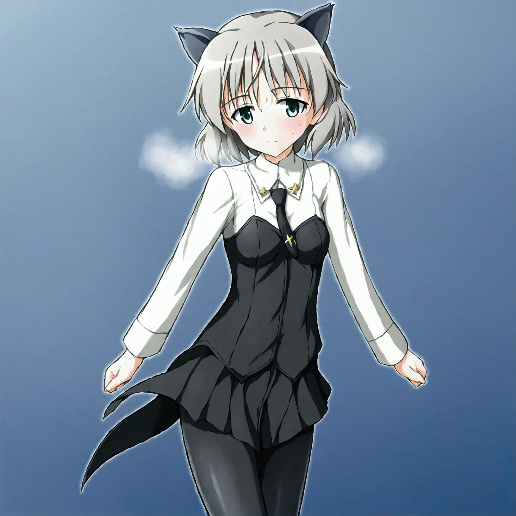 (8k, Best Quality, Anime Style, View your viewers, Intricate details:1.3),(One woman, Strike Witches Sanya, Possessing a firearm), (Striker unit installed, Sweating, The whole body is visible, In the air)