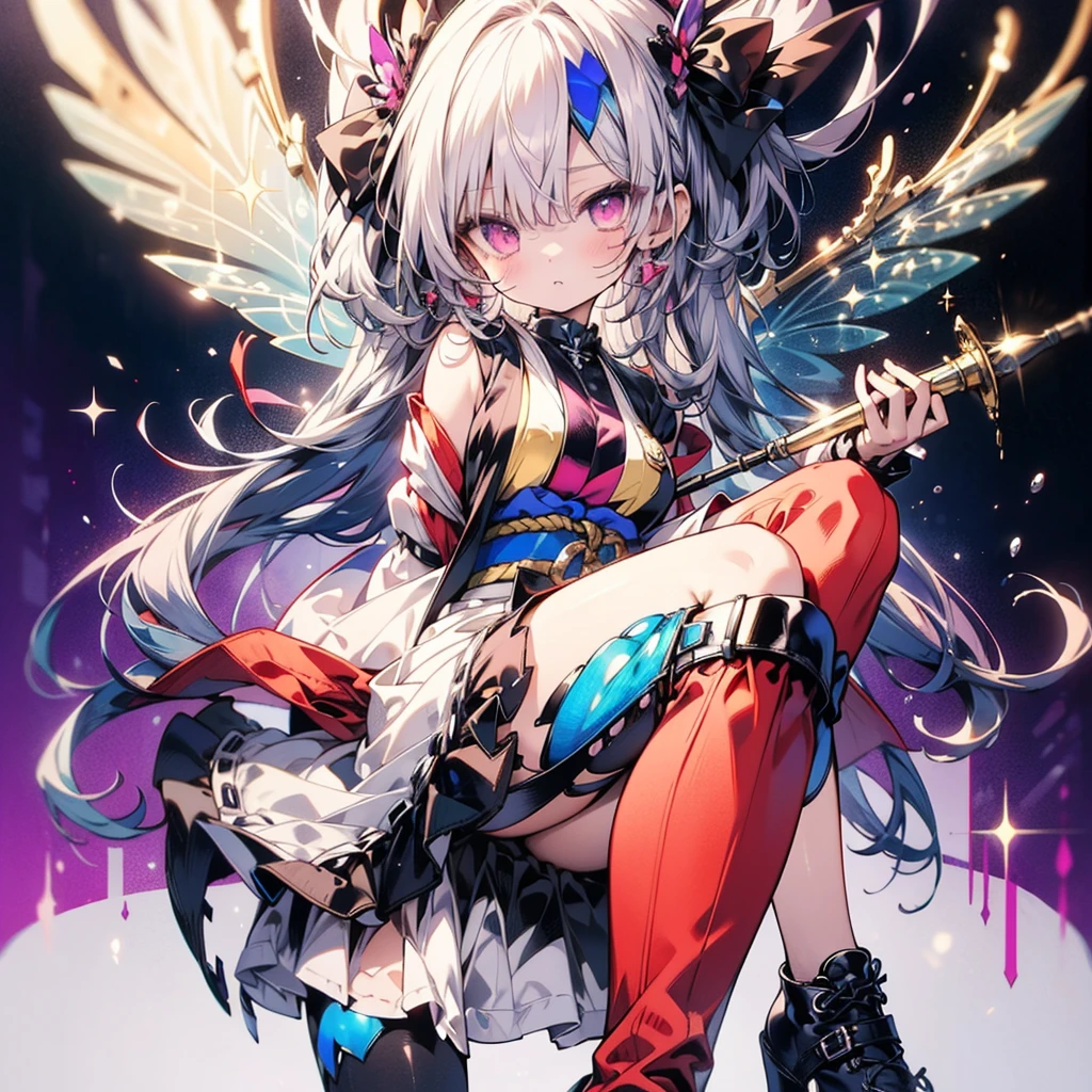 1girl、Highest quality、Masterpiece、Dynamic composition、Perfect Anatomy、💛、🌈、☆☆、🎀、
