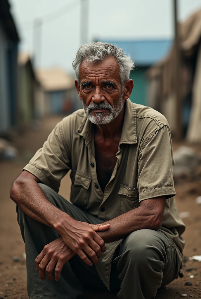 create a wanderer beggar disturbed man crazy sad bitter ugly and Indian in a sad and lonely place