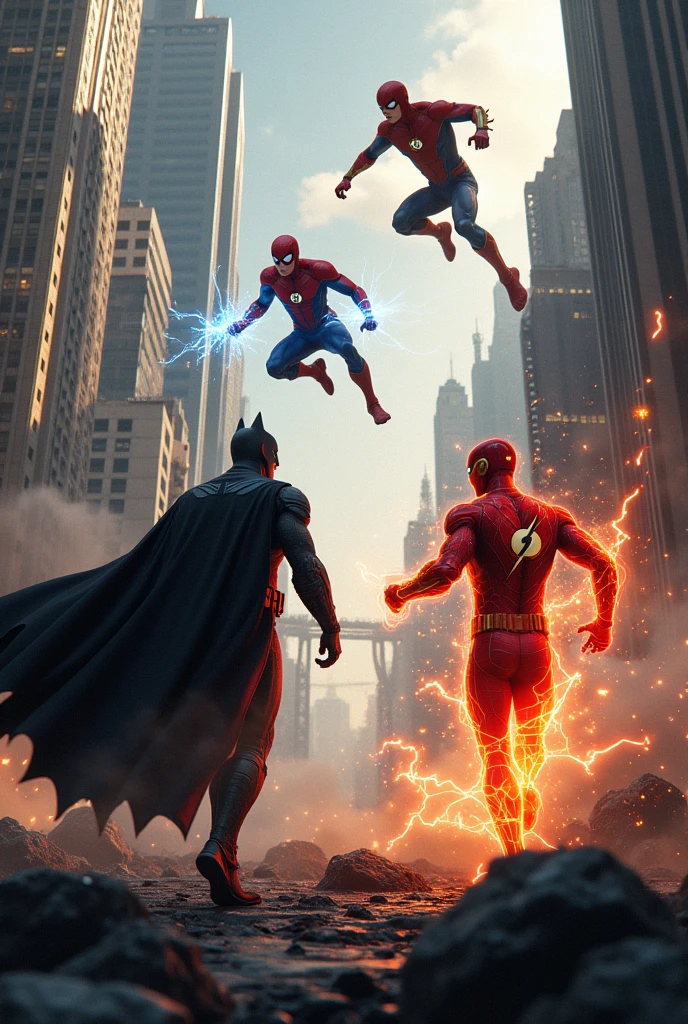 Bat man fighting with avenger  and superman just watching them then iron man dancing