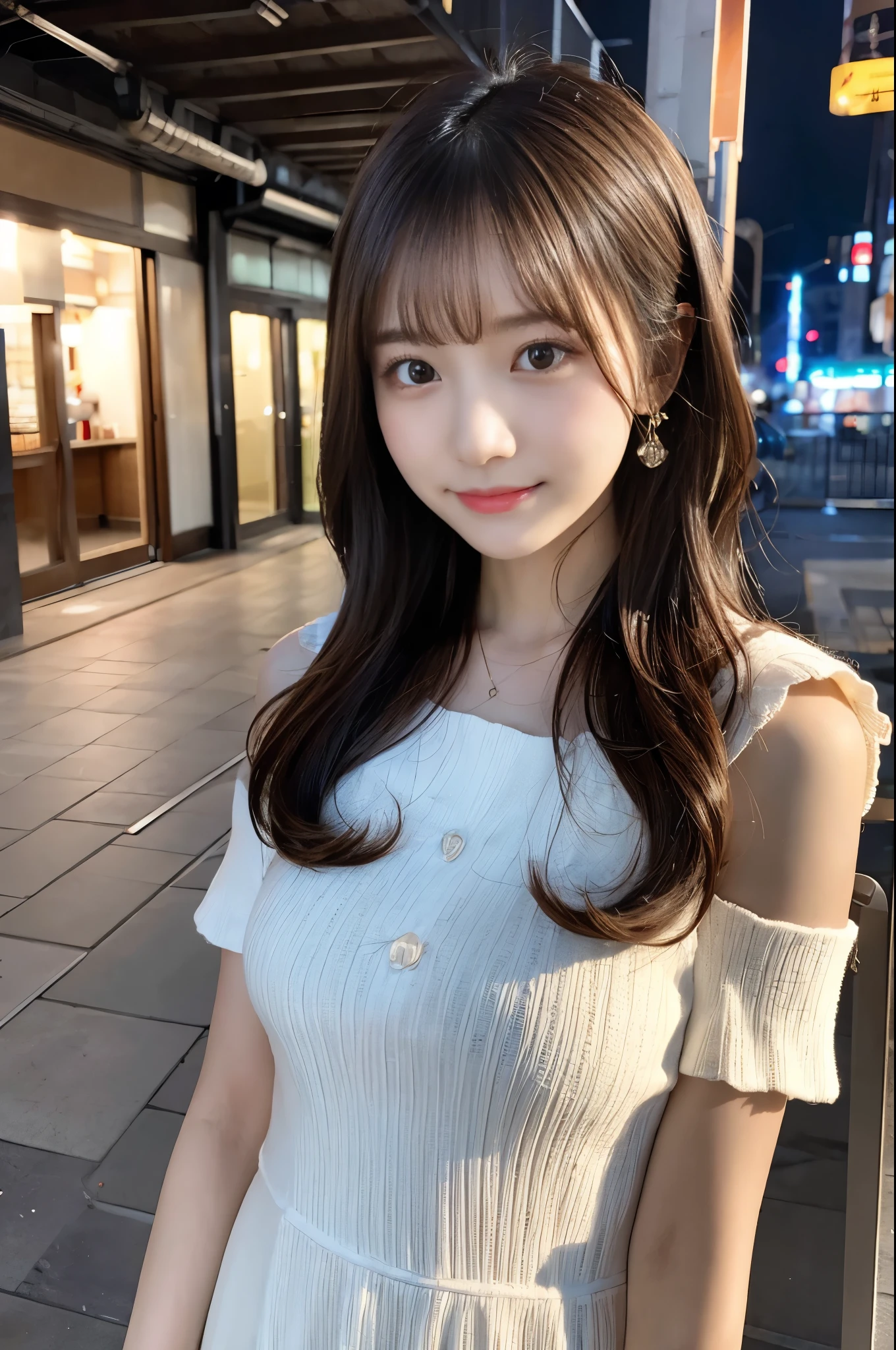 20-year-old girl,Japanese,Huge breasts, 1 girl per photo, Full Body Shot, View from the front, Japanese, cute girl, Very cute face, The best smile,Glossy Lips, Sweaty body, Double eyelids on both eyes, Natural Makeup, Shiny and smooth light brown long hair, Asymmetrical bangs, Sunburned skin, Center image, 8K resolution, High detail, Detailed hairstyle, Detailed face, Great cinema lighting, Octane Rendering, Vibrant, Surreal, Perfect limbs, Perfect Anatomy、heavy rain、Raining