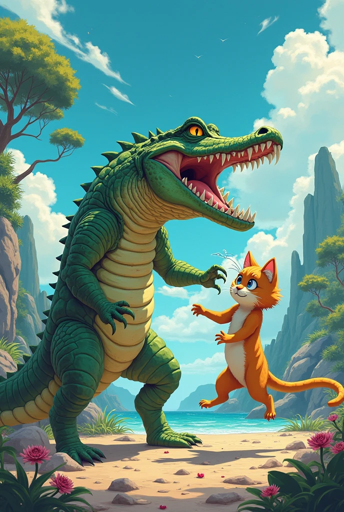 Create crocodile against cat anime photo