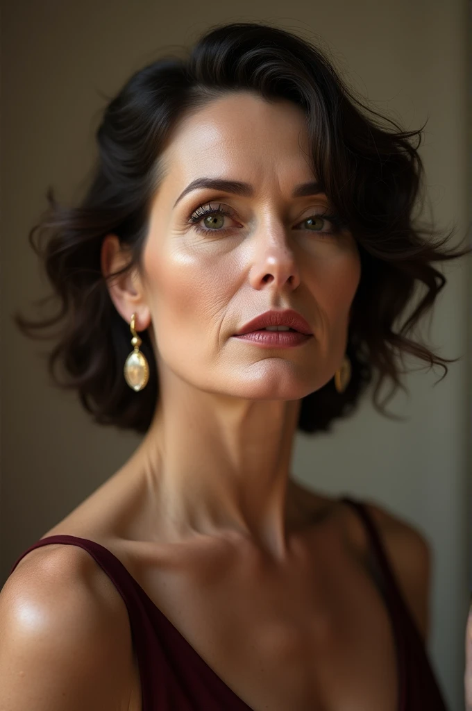 65 years old,(Mature Woman:1.2), Captivating Gaze,length, old, Gray Hair,Brown eyes, (She has many wrinkles on her face:1.4), (there are many wrinkles on her chest..4),old woman, Fine Lines (8k, High resolution,super high quality, Ultra HD,Surreal,highest quality,Masseter region:1.2)(Big Breasts,Big cleavage:1.1) ,(old woman in Japan), beautiful((Black underwear)),Eyes visible through hair, Proper eye position,Cinematic Light,Soft Light,Waist,At night,Soft moonlight,detailed color graded background,Complex, Very detailed,8k,Overall silhouette,restaurant,Looking down