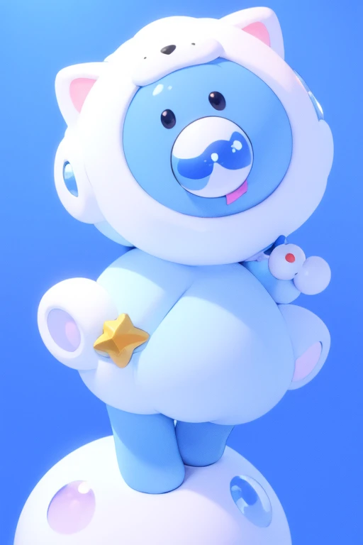 Cute animal characters, Fluffy fur, Big Eyes, Blue fur, Light blue accents, Round shape, A cheerful smile