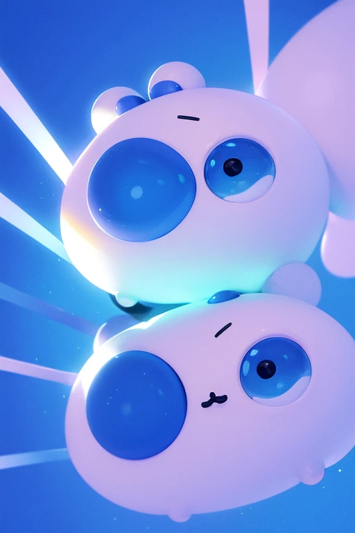 Cute animal characters, Fluffy fur, Big Eyes, Blue fur, Light blue accents, Round shape, A cheerful smile