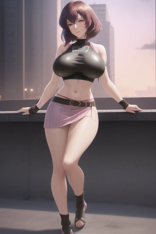 {{{masterpiece}}}, {{detailed}}, {detailed background}, {best quality}, high quality, high-definition, 4k, lights, glares, {detailed eyes}, motoko kusanagi, shoulder length messy brown hair, heterochromia red and grey, white revealing crop top with black symbols and pink skirt, happy, shopping, Full body Beautiful anime style woman, big breast, clean detailed faces, intricate clothing, analogous colors, glowing shadows, beautiful gradient, depth of field, clean image, high quality, high detail, high definition, Luminous Studio graphics engine, cute face, slim waist, nice hips,