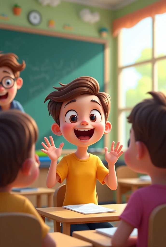 In a class little only one boy happy speak