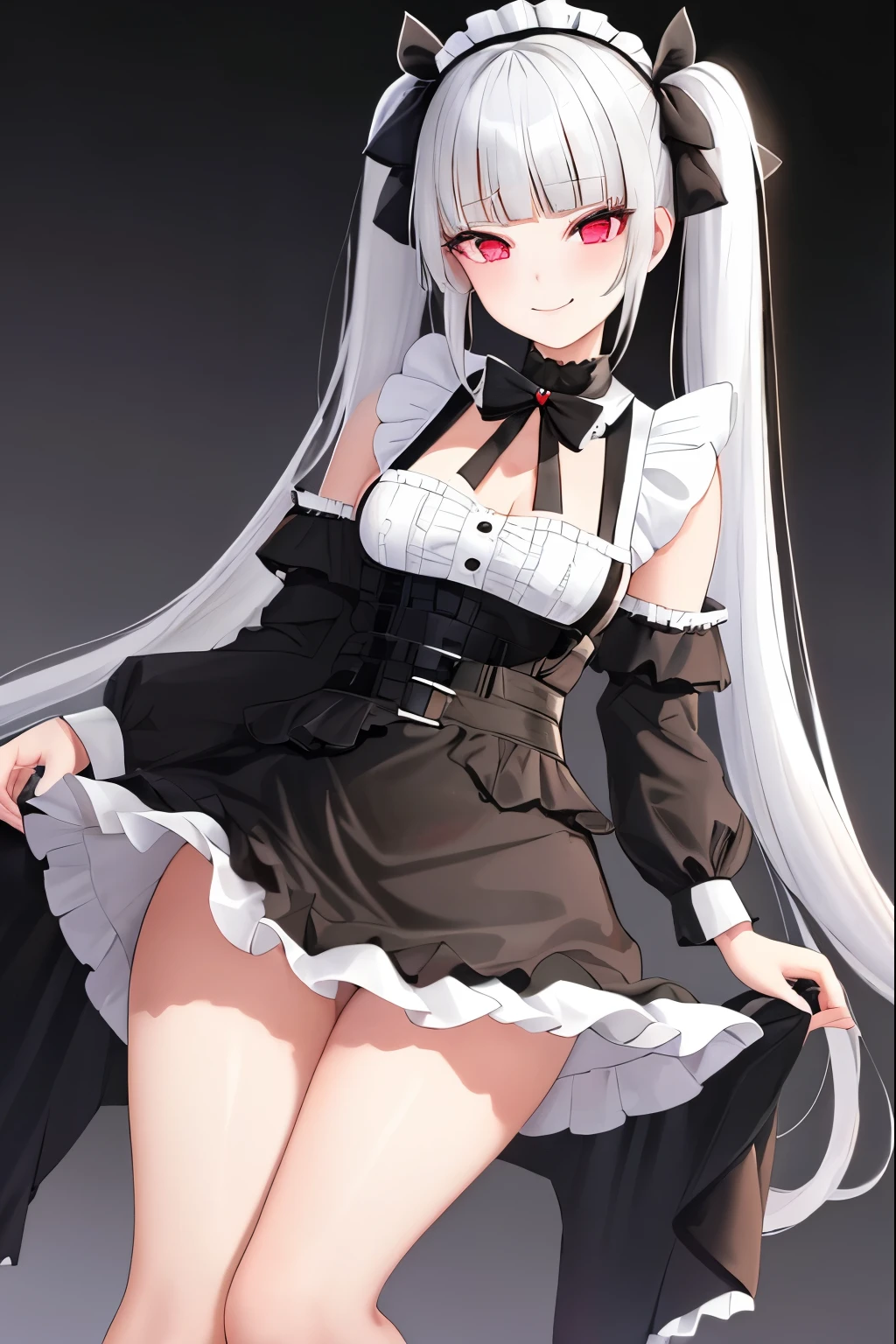 (1 solo skinny childish maid standing in dark bedroom:1.3), (large breasts), (inconceivably narrow waist), skinny long legs, highheels, frilled maid dress, (curtsey:2.0), (lift skirt up by own both hands:1.5), (show off white panty:1.3), (show off cameltoe for viewer:1.5), nsfw, (orgasm), pussy juice
