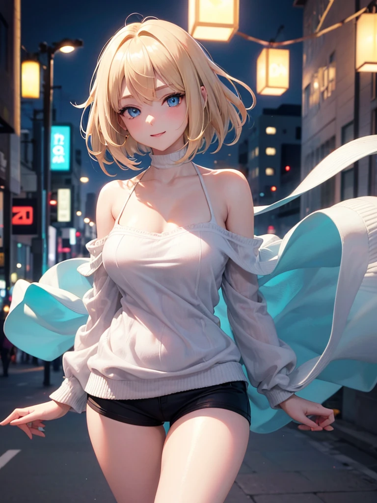 月が照らすnight、超detailed、Transcendently beautiful、Open chest, Wheat-colored flutter、Elf、Portrait of a beautiful 20-year-old girl,night、The dark light shines、A view of the World Tree in the distance , detailedな背景画、Dark Forest、Blue Eyes, detailedな目、detailedな手脚、Red, orange and green particles、Bright red lips, (masterpiece) (Highest quality) (detailed) (8K) (High resolution) (Cinema Lighting) (Sharp focus)、alone、Blonde、short hair、((blush: 0.8)), Natural skin texture, Transparent skin、Delicate body, hair ornaments、Swimwear、