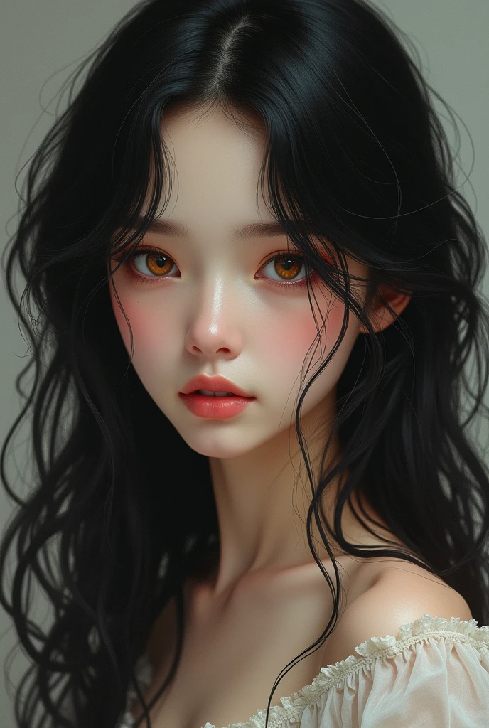 Girl with black hair and yellow/hazel eyes - SeaArt AI