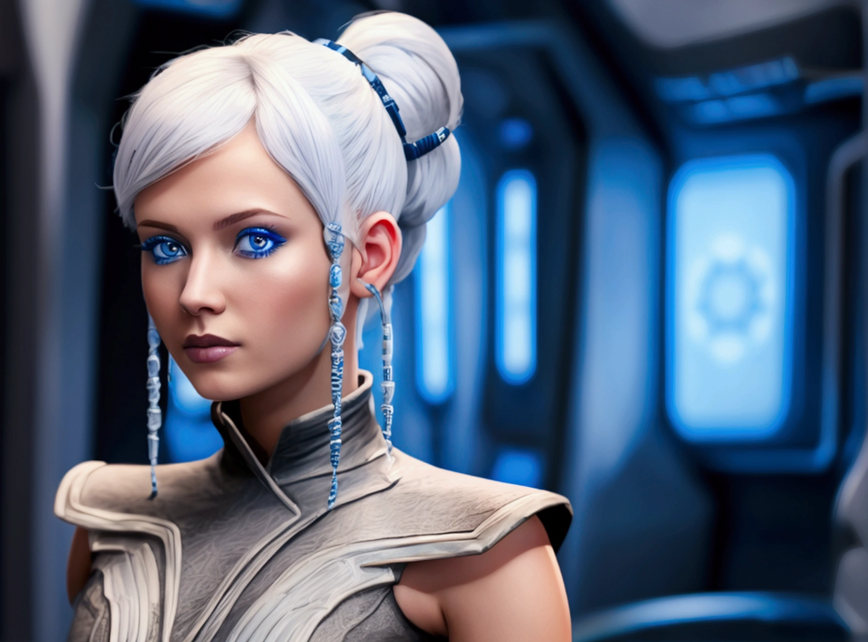 star wars white hair beauty girl blue eyes pony hairstyle