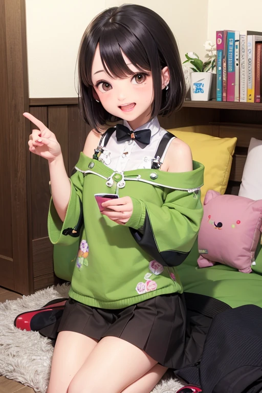 masterpiece, best quality, original characters,1girl,solo,Zundamon 、Green hair、Edamame ears、Little girl