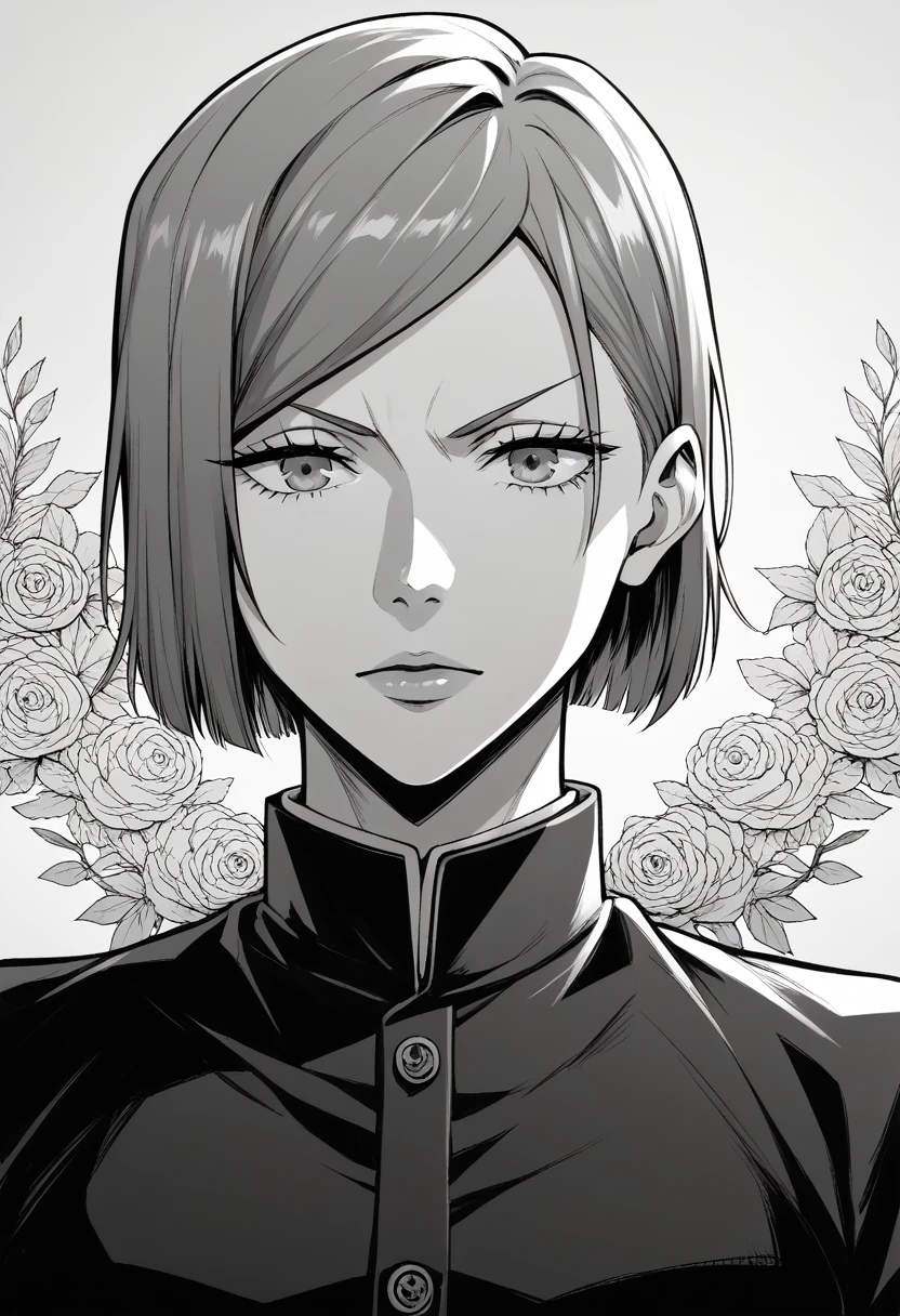 score_9, score_8_up, score_7_up, score_6_up, 1girl. greyscale, nobara kugisaki, bob cut, short hair, manga style, anime aesthetic, expressive faces, bold outlines, detailed background, dynamic pose, seinen style, cross-hatching, high resolution, high quality, ultra detailed, super defined, sharp focus, crisp lines, ultra realistic, perfect lighting, perfect composition, perfect proportions, perfect perspective, perfect colors, perfect mood
