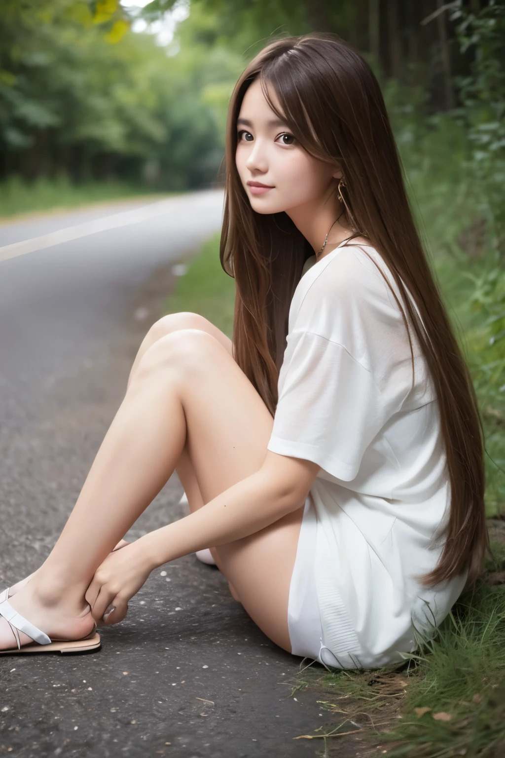 A young woman with a stick stuck in her vagina