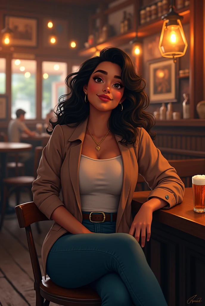 Poster de desenho da Disney Pixar (homem de 25 anos de pele parda, olhos castanhos, wearing a blue backwards cap, usando brinco de diamante, blusa moletom branca da nike, bermuda preta, tenis air jordan, sentado num bar tocando cavaco, For his girlfriend, a 20-year-old black woman, hair with afro braids, usando jaqueta jeans e vestido preto, de tenis air jordaan, o casal sentados olhando um para o outro, ao redoor um ambiente boemio de bar carioca com a legenda do filme "tudo fica blue