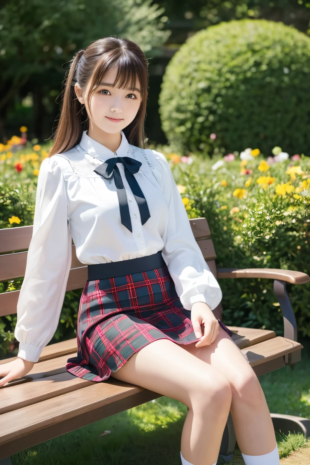 Arafed asian woman sitting on a bench in a park - SeaArt AI