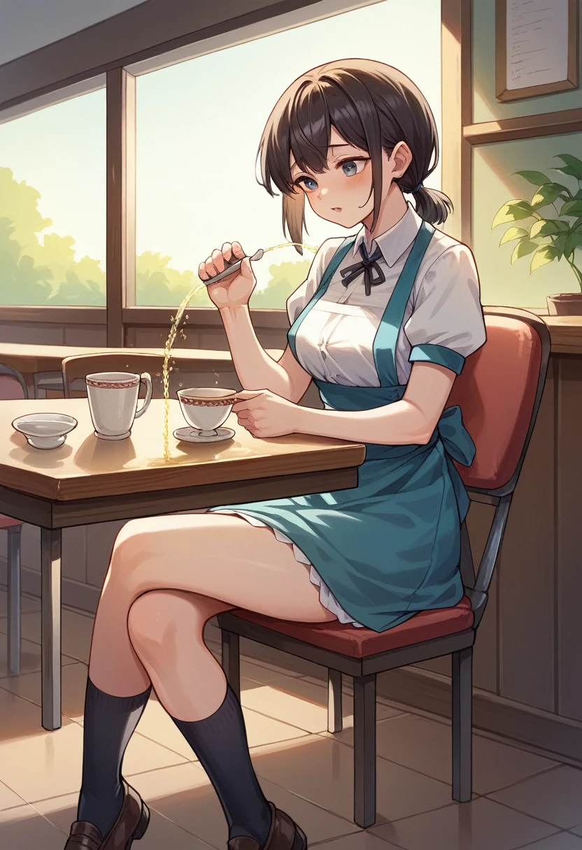 best quality, detailed background, girl,sea, cafeteria, bird, snow, winter,