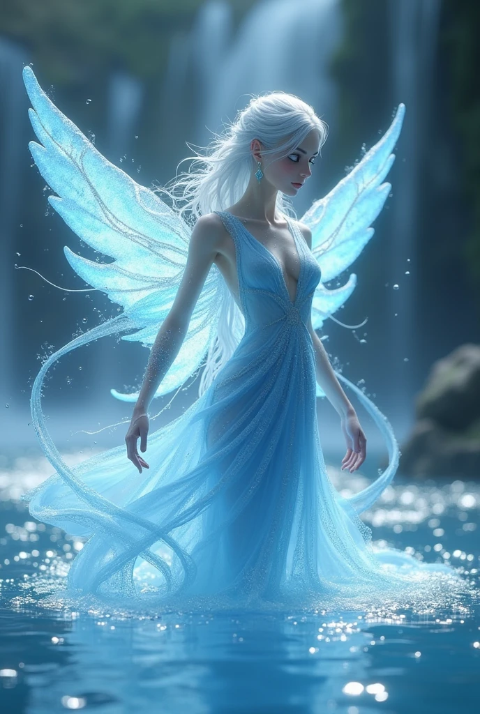 Water Spirit。Windine。Holy Water Manifestation。translucent。Spirit Body。Young。Pure。