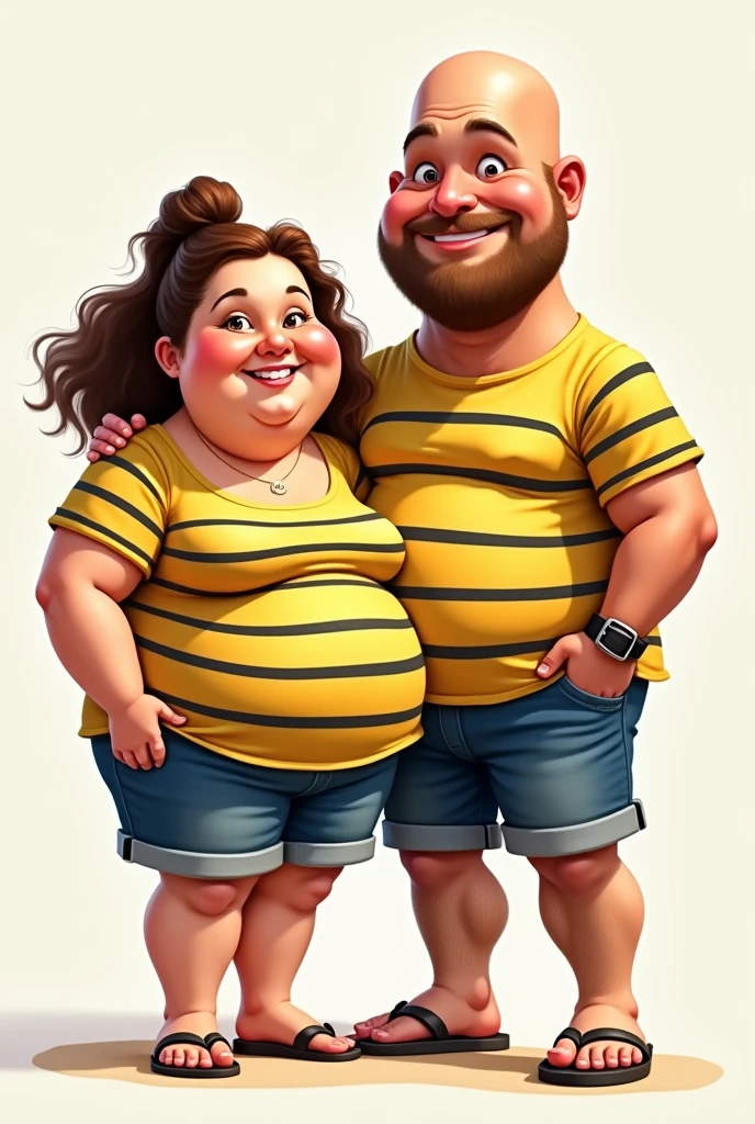 A friendly obese man and woman couple, belly and chest touching, Women weigh more than men, abdominal exposure, belly fat, photorealistic, 8K