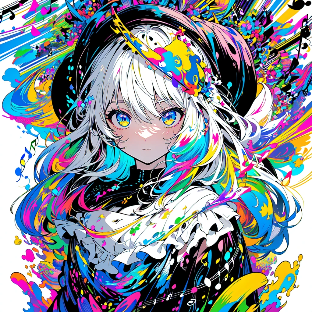 (masterpiece, best quality:1.3),increasingly colorful world,
transparent background,  black and white, (affecting,classical music theme,musical notes, music background:1.4),
headwear ,engaging, intoxicated,fantastic