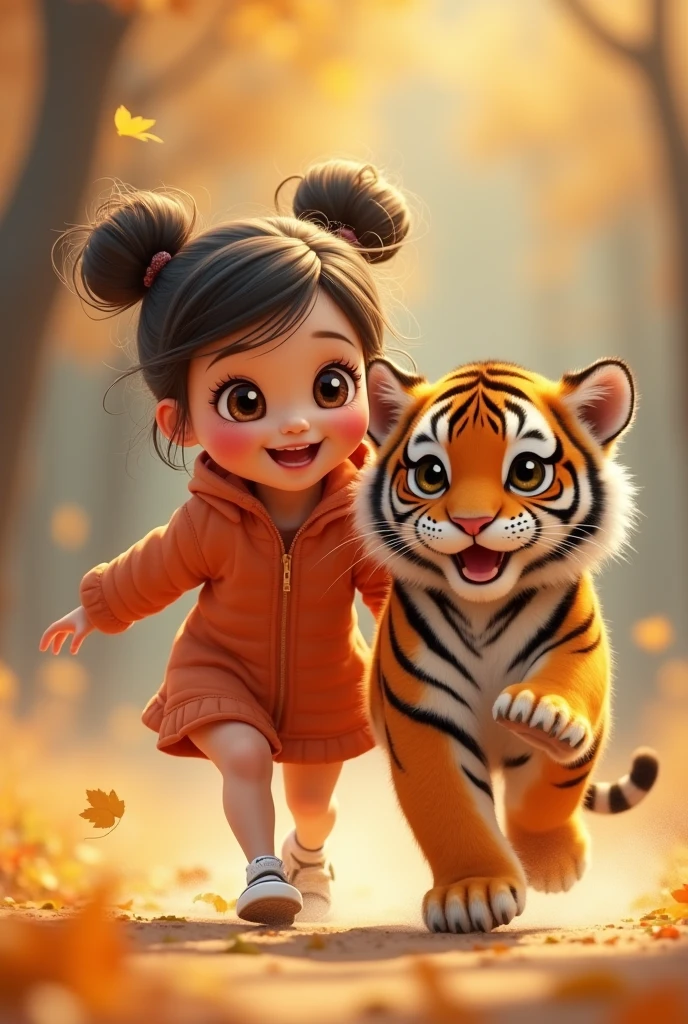 A girl playing with tigers