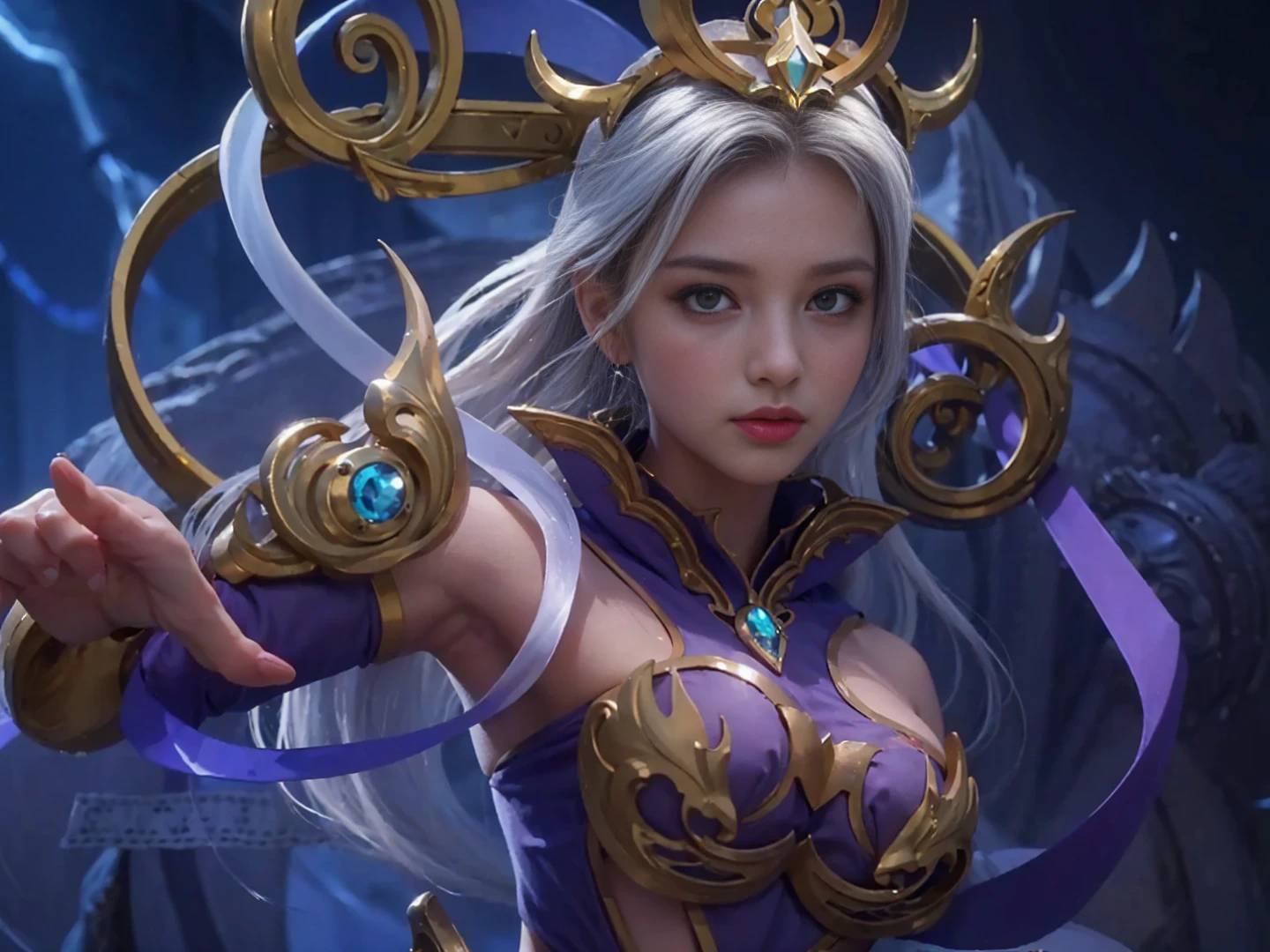 a close up of a woman with a purple and black costume, shadowbringers cinematic, 4 k detail fantasy, a beautiful fantasy empress, game cg, xianxia fantasy, xianxia hero, 2. 5 d cgi anime fantasy artwork, cinematic goddess close shot, ruan jia and artgerm, wow 4 k detail fantasy, hyperdetailed fantasy character