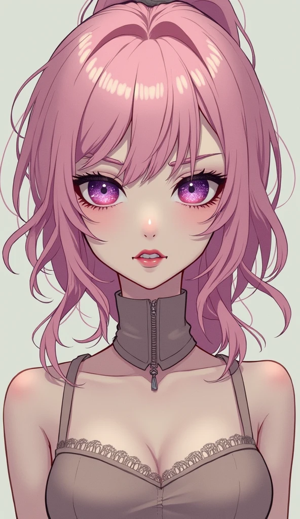 (masterpiece, best quality), shiny face, shiny skin, best quality, ultra-high resolution, depth of field,  intricate details, thin, ((slim)), beautiful girl, Light pink hair, white skin, light purple eyes, sharp jawline, cropped jacket, messy hair, plump lips, upper body, smirk, plum areolas, light colored areolas, Puffy nipples, puffy areolas, both sides of tits is in the flame, detailed eyes, detailed tits, upper body