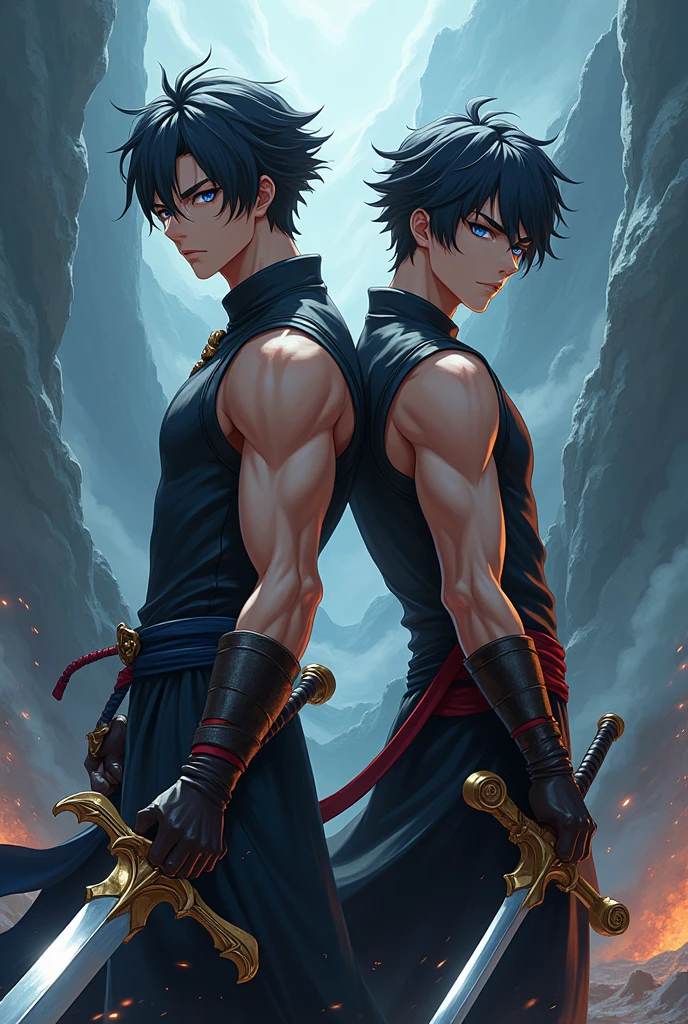 ((Masterpiece, best quality:1.2)),Anime boy,wearing ninja outfit, surrounded by chains,spiky blue and black hair, heterochromia, surrounded by Ninja's,holding a chain and sickle, surrounded by mist,ninja village, night, natural Moon light,highest quality digital art, Stunning art, wallpaper 4k,8k,64k, HD, unparalleled masterpiece, dynamic lighting, cinematic, epic