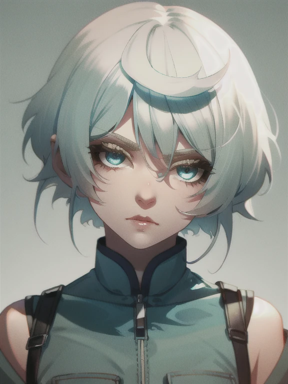 Girl with short white hair and blue-green eyes looks like a boy