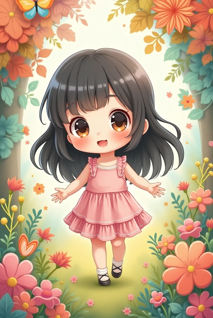 The barefoot，Little cute child，ultra-clear，4k画质，Cute cute super cute，Big eyes of the water spirit，Pink skirt，brown  hair，Ultimate skin，Carrying a cute bunny backpack，Sitting on the steps，weeping，