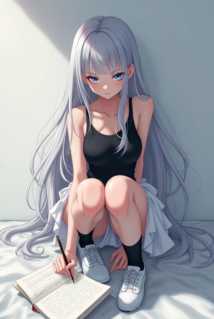 Elf Girl、8-year-old、Medium-long silver hair、Silver Eyes、Big black t-shirt、No bottoms worn、barefoot、Seductive expression、Full body portrait