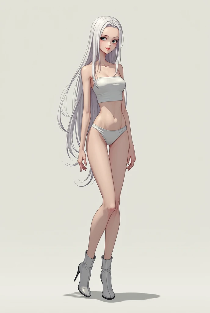 A naked anime character with straight white hair and legs spread