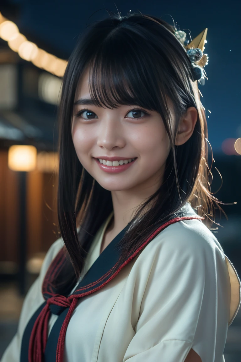 (8k, RAW Photos,Best Quality, High resolution:1.1), (Ultra-realistic:1.4),(Realistic, Realistic:1.3),The Beauty of Japan、entity1.5,miko_clothes1.3、((smile:1.3))、whole body:1.4、Hair accessories、Night Sky、Awards、Cinema Lighting、Octane Rendering、Unreal Engine、Volumetric DTX、wallpaper、