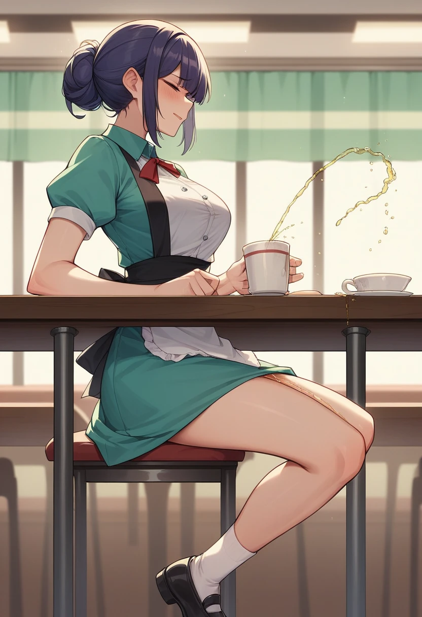 NSFW，miku hatsune，Apron on top naked，vaginal，sex，perspiring，crowd，little girl，gangbang，5boy，(excessive cum:1.5)，afterglow，legs up，spread pussy，Rape，a smile，there is a view of a coffee shop with a chalkboard on the wall, cozy cafe background, Rendered in Corona, photoRealistic render in octane, coffee shop, rendered in lumion, small hipster coffee shop, Corona render, rendered in lumion pro, Realistic cinema 4 d render, cafe interior, Realistic. Octane Render, photoRealistic cinematic render