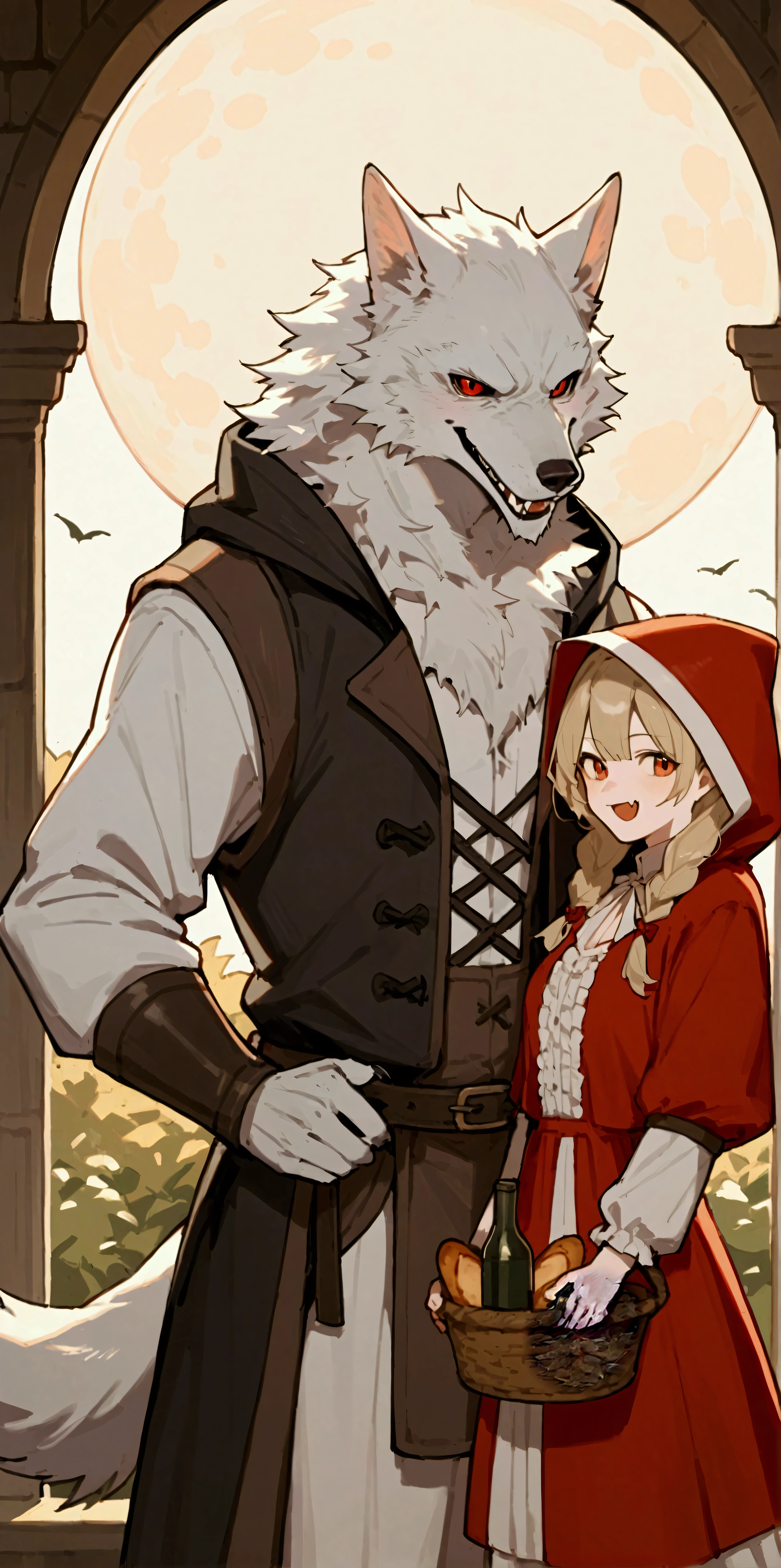 A doujinshi cover with a The werewolf of the bartender and the guest's Red Riding Hood, furry, kemono, with some elements of comedy manga,