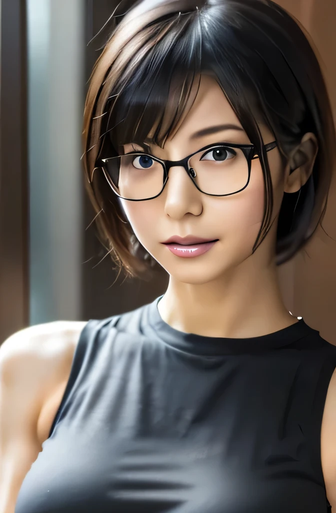 a close up of a woman with black hair wearing glasses, realistic anime 3 d style, 3 d anime realistic, photorealistic anime girl render, realistic anime artstyle, anime realism style, realistic young anime girl, realistic anime art style, photorealistic anime, hyper realistic anime, smooth anime cg art, anime styled 3d, semirealistic anime style, realistic anime,Big Breasts,Portraiture,