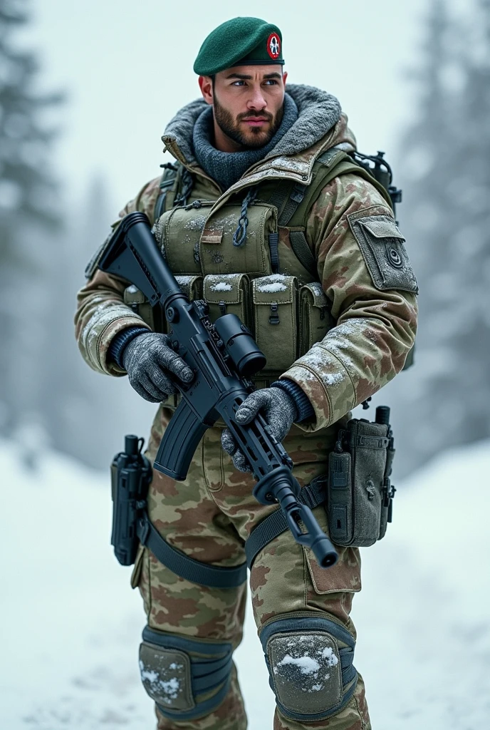 (best quality,4K), (ultra realistic), Kai'sa, Russian soldier, winter, snow storm, Russian hat, sunglasses, beautiful detailed eyes, soldier's salute, looking at viewer, winter war, detailed camouflage uniform, military backpack, snow-covered landscape, intense blizzard, epic battle scene, fearless expression, windblown hair, icy breath, rugged terrain, military equipment, determined facial expression.