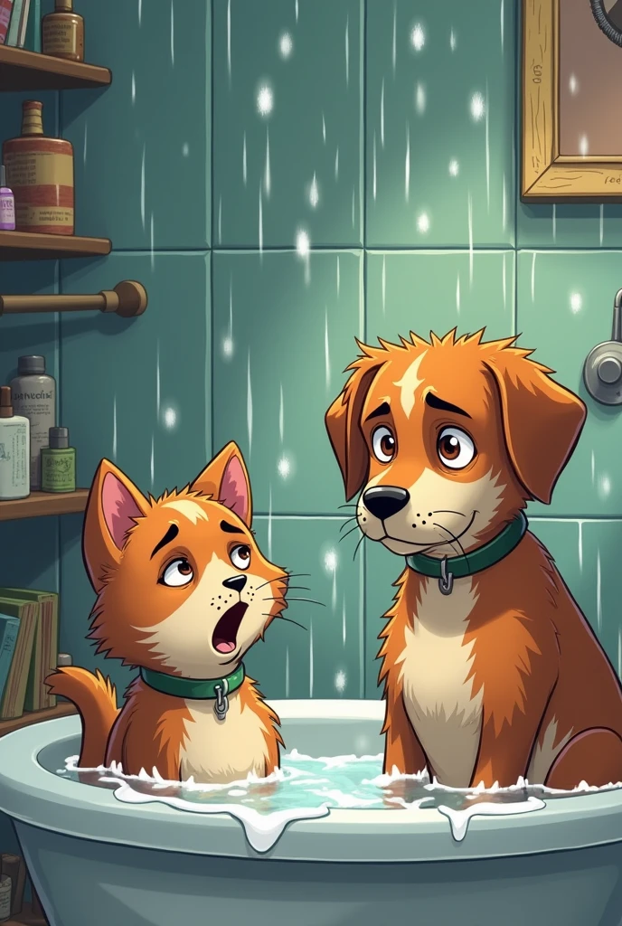 feral dog , female, canine pussy, anus, pussy juice, cunnilingus, open mouth, tongue out, blush, pleasured, shower