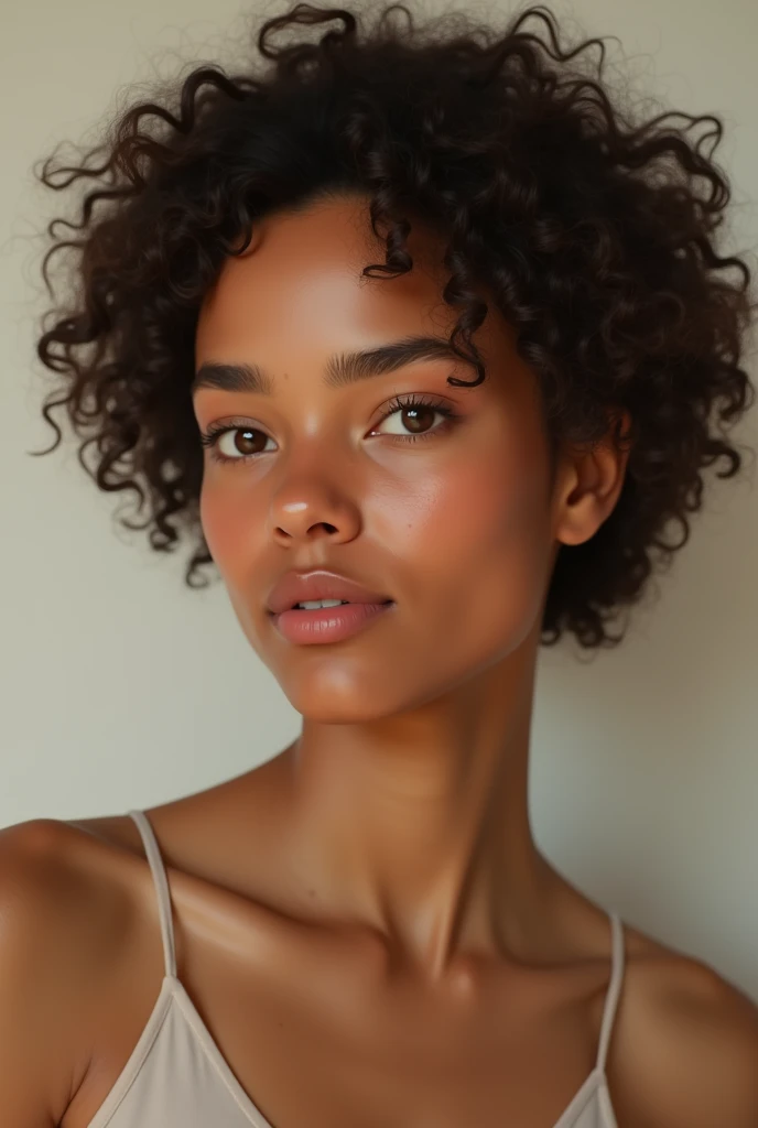a pair of small breasts, mixed race skin tone, closeup headshot