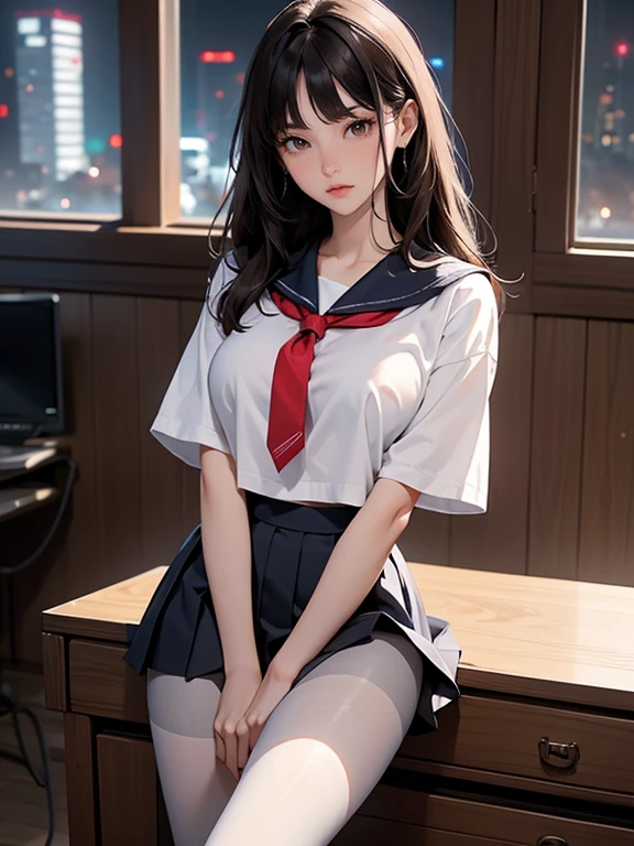 Real person, best quality, masterpiece, super high resolution, realistic, realistic, li, lying in bed, school uniform, spread legs, white stockings