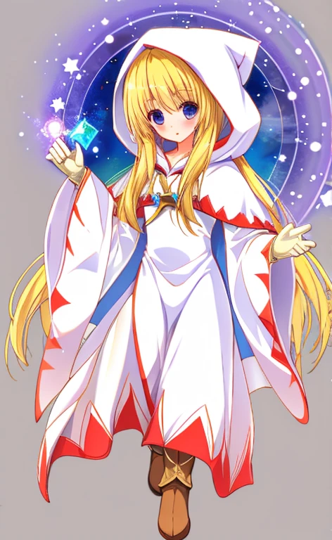 Beautiful long blonde　WhiteMageFFT　 white mage, hood, Robe, (long Robe, knee-length Robe), gloves, boots,　whole body