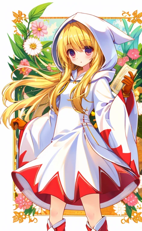 Beautiful long blonde　WhiteMageFFT　 white mage, hood, Robe, (long Robe, knee-length Robe), gloves, boots,　whole body