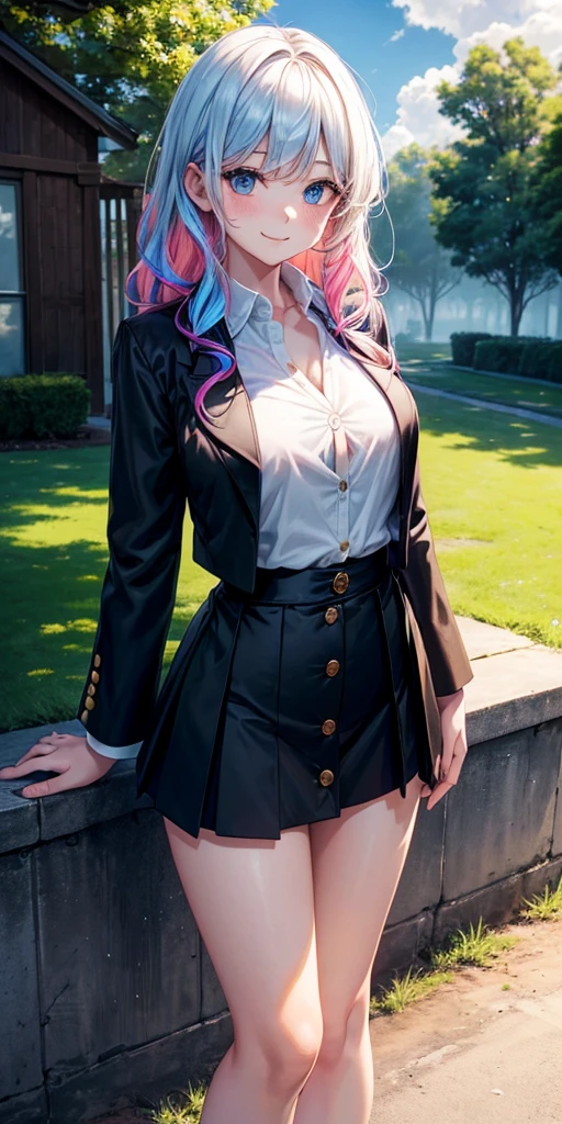 A 17-year-old European schoolgirl, In her room, lying on the bed, masturbating, penetrating her vagina with a toy, hunching her back, screaming and moaning, horny and excited, looking up at the ceiling, her face flushed, sweat and wet body, moaning and screaming with pleasure, /((pink hair, perfectly ultra-detailed almond-shaped red eyes, white skin, thin lips, thin nose, tapered hands, highly detailed perfect fingers, hourglass body, perfect hips, small waist, shapely legs, Big chest, sexi)), /((Schoolgirl uniform: gray mini-skirt with pleats, white short-sleeve blouse, gray sweater, dark blue jacket)), hyperdetailed painting, luminism, Bar lighting, complex, 4k resolution concept art portrait by Greg Rutkowski, Artgerm, WLOP, Alphonse Mucha, high definition, cinematic, neoprene, behance contest winner, portrait featured on unsplash, stylized digital art, smooth, ultra high definition, 8k, unreal engine 5, ultra sharp focus, intricate artwork masterpiece, high definition, Luminous Studio graphics engine,