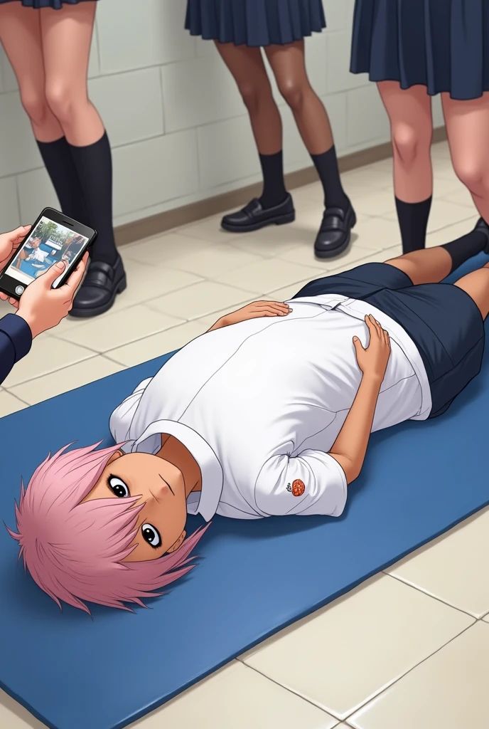 Basketball Uniforms、big eye、Smaller head、disheveled gray hair、Desperate look、Saliva、Tongue out、Sports Warehouse、murky、modest chest、独奏、Multiple Guys、molesting、underwear is soaking wet、Squatting and legs open、お漏らし、Tears、